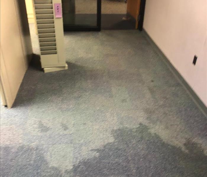 water logged carpet after a water damage event in a local South Bend school